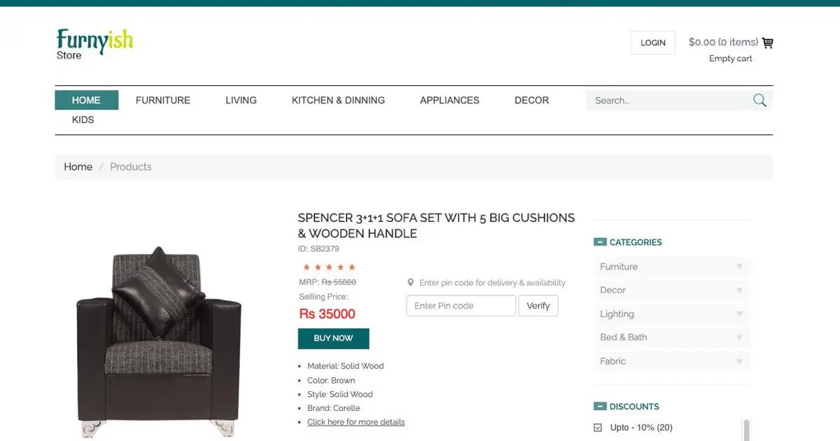 Responsive e-commerce storefront showing products, cart, checkout, and order management